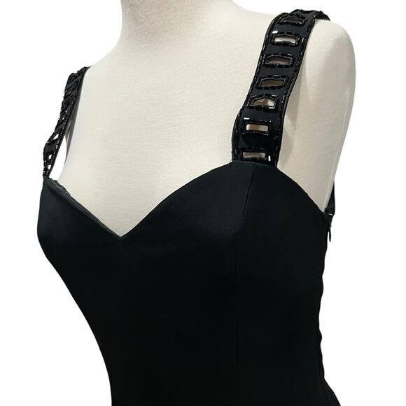 Lillie Rubin Maxi Dress Womens 8 Black Embroidered Beaded Evening Gown Formal - Picture 2 of 14